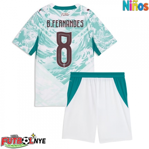 Camiseta Portugal Bruno Fernandes #8 Visitante Equipación para niños Mundial 2026 manga corta (+ pantalones cortos)